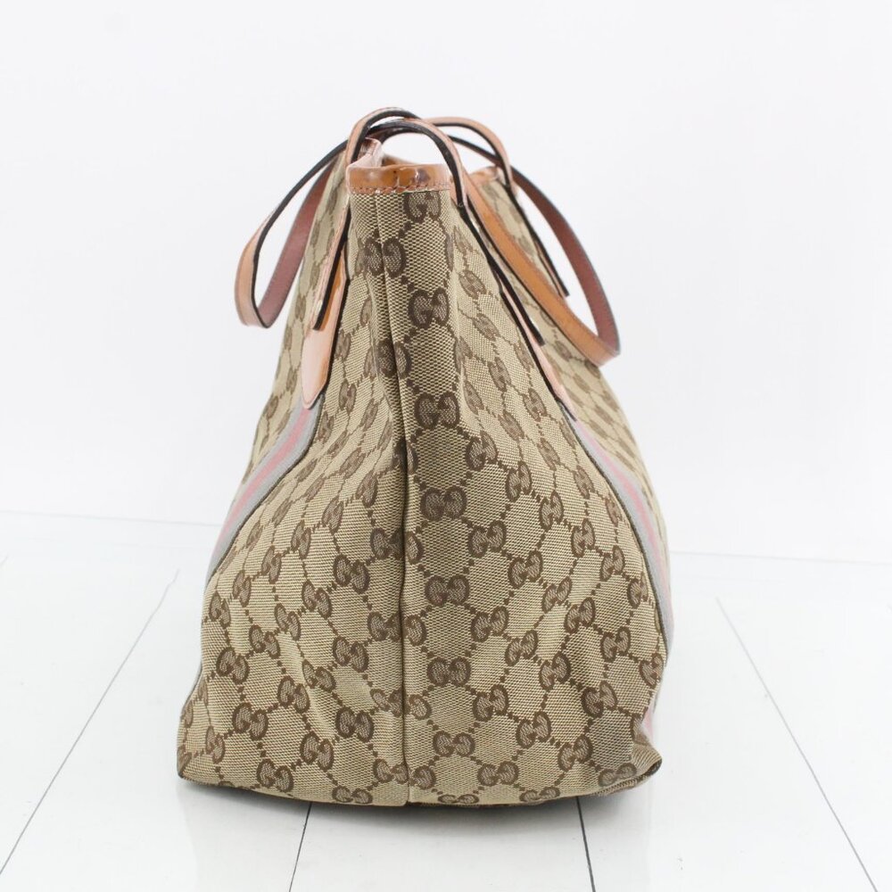 Gucci Tote Bag GG Canvas Beige Orange Chien Pan Gold Hardware - Picture 3 of 11